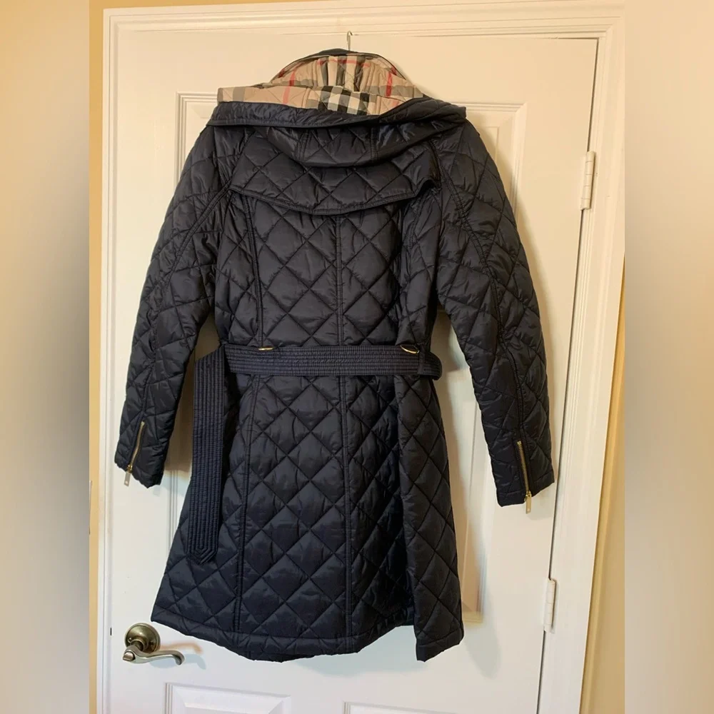 Authentic Burberry Finsbridge‎ Long Quilted Jacket Coat Belted Waist Navy XL NWT - Picture 4 of 13